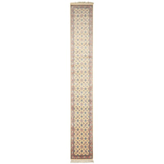 Runner Ivory, Rose, Blue Color Hand Knotted Kashan Wool Traditional Oriental Rug
