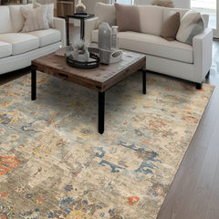 6x9 Celadon, Beige, Orange Color Hand Knotted Indo Oushak Wool Traditional Oriental Rug