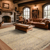 8x10 Vanilla, Taupe, Moss Color Hand Knotted Oushak Wool & Bamboo Silk Transitional Oriental Rug