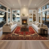 8x10 Rust, Maroon, Ivory Color Hand Knotted Indo Heriz Wool Traditional Oriental Rug
