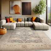 8x10 Gray, Ivory, Light Gold Color Hand Knotted Oushak Wool Traditional Oriental Rug
