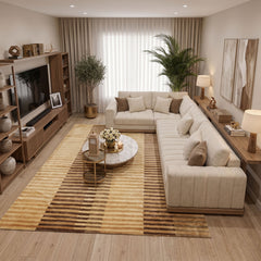 6x9 Beige, Gold, Brown Color Hand Knotted Tibetan Wool Modern & Contemporary Oriental Rug