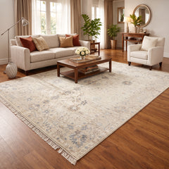 8x10 Ivory, Taupe, Gray Color Hand Knotted Oushak Bamboo Silk Traditional Oriental Rug