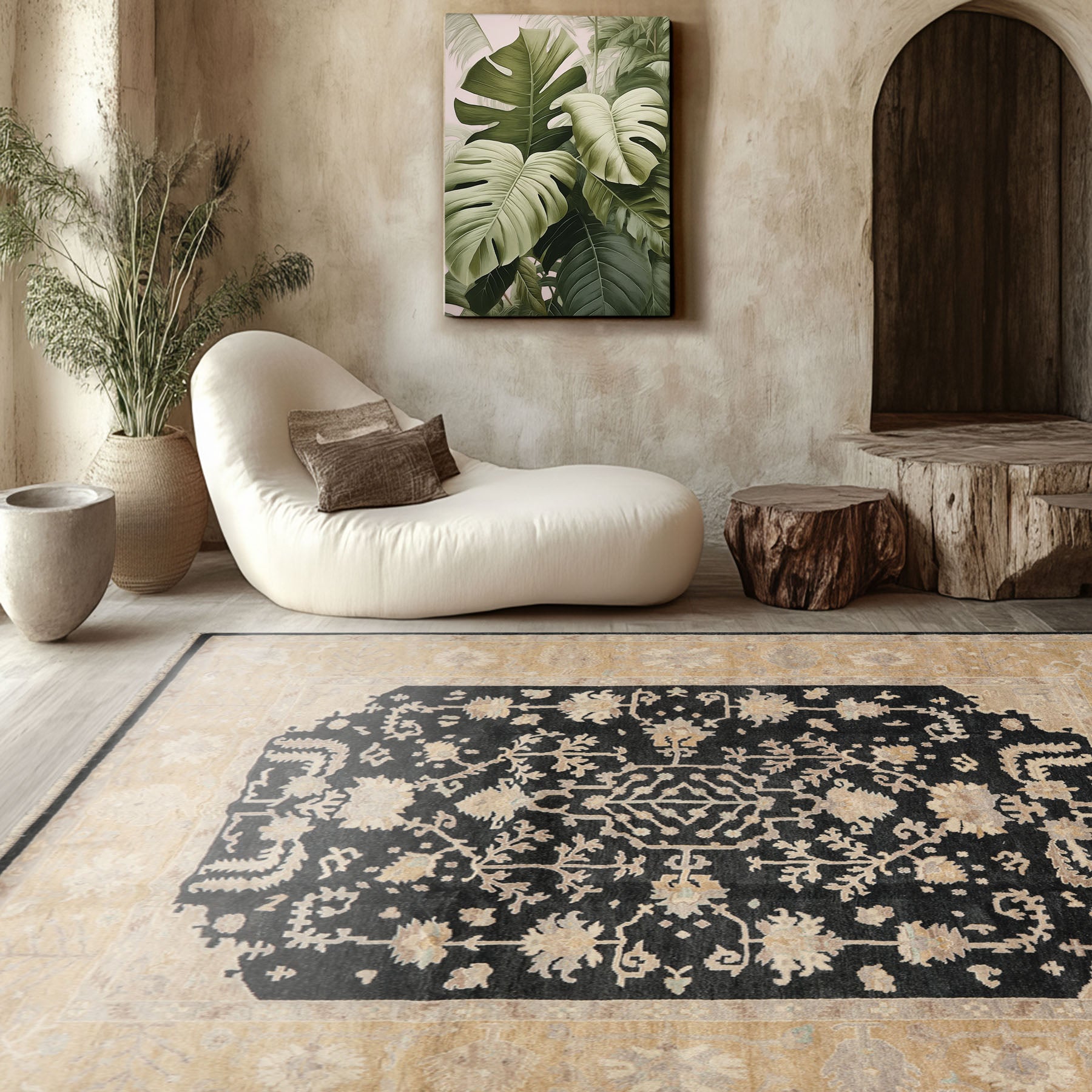8x10 Black, Caramel, Taupe Color Hand Knotted Oushak Wool Traditional Oriental Rug
