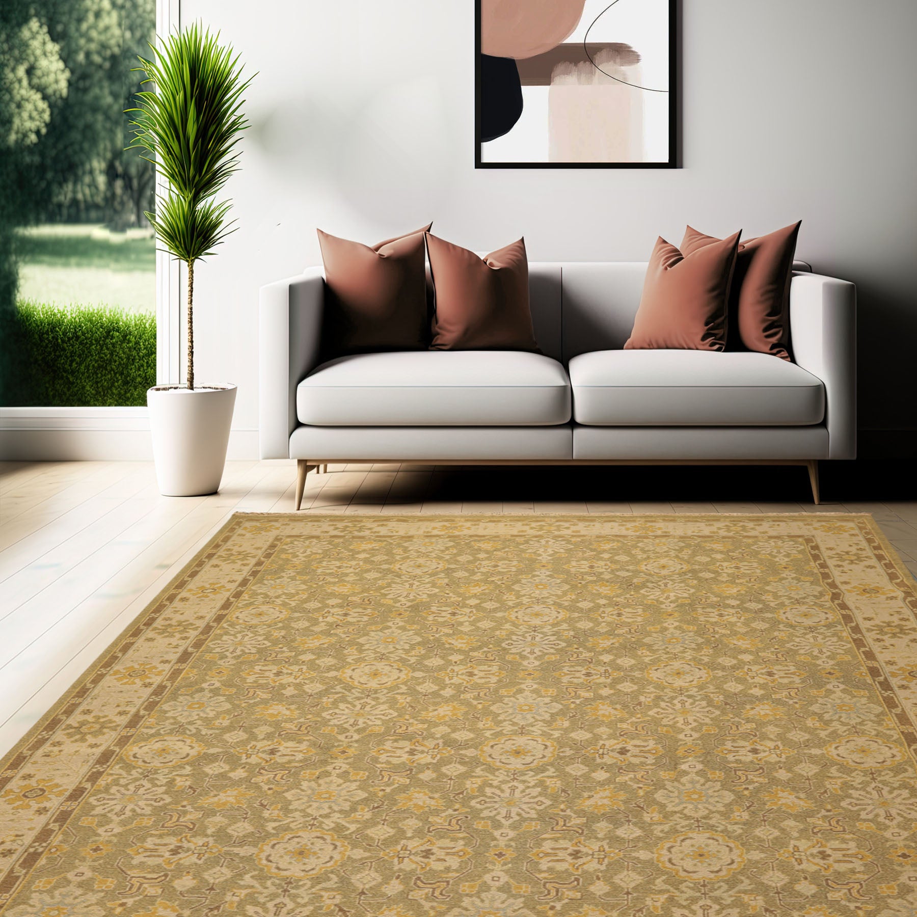 8x10 Lime, Beige, Mocha Color Hand Knotted Soumak Wool Traditional Oriental Rug