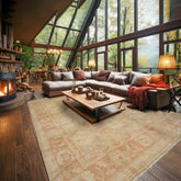 10x14 Beige, Rose, Aqua Color Hand Knotted Oushak Wool Traditional Oriental Rug