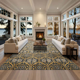 Multi Size Slate Blue Gold Color Hand Knotted Tibetan Wool Traditional Oriental Rug