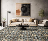 9x12 Charcoal, Blue, Caramel Color Hand Loomed Tibetan Wool & Bamboo Silk Transitional Oriental Rug