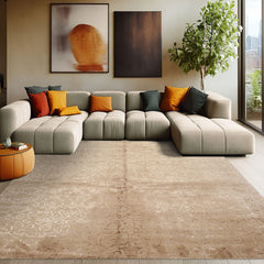 8x10 Beige, Taupe, Color Hand Knotted Tibetan Wool & Bamboo Silk Transitional Oriental Rug