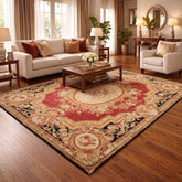 8x10 Rose, Black, Gold Color Hand Knotted French Aubusson Savonnerie Wool Traditional Oriental Rug
