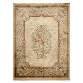9x12 Ivory, Tan, Mint Color Hand Knotted French Aubusson Savonnerie Wool Traditional Oriental Rug