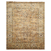 8x10 Mocha, Mint, Navy Color Hand Knotted Agra Wool Transitional Oriental Rug