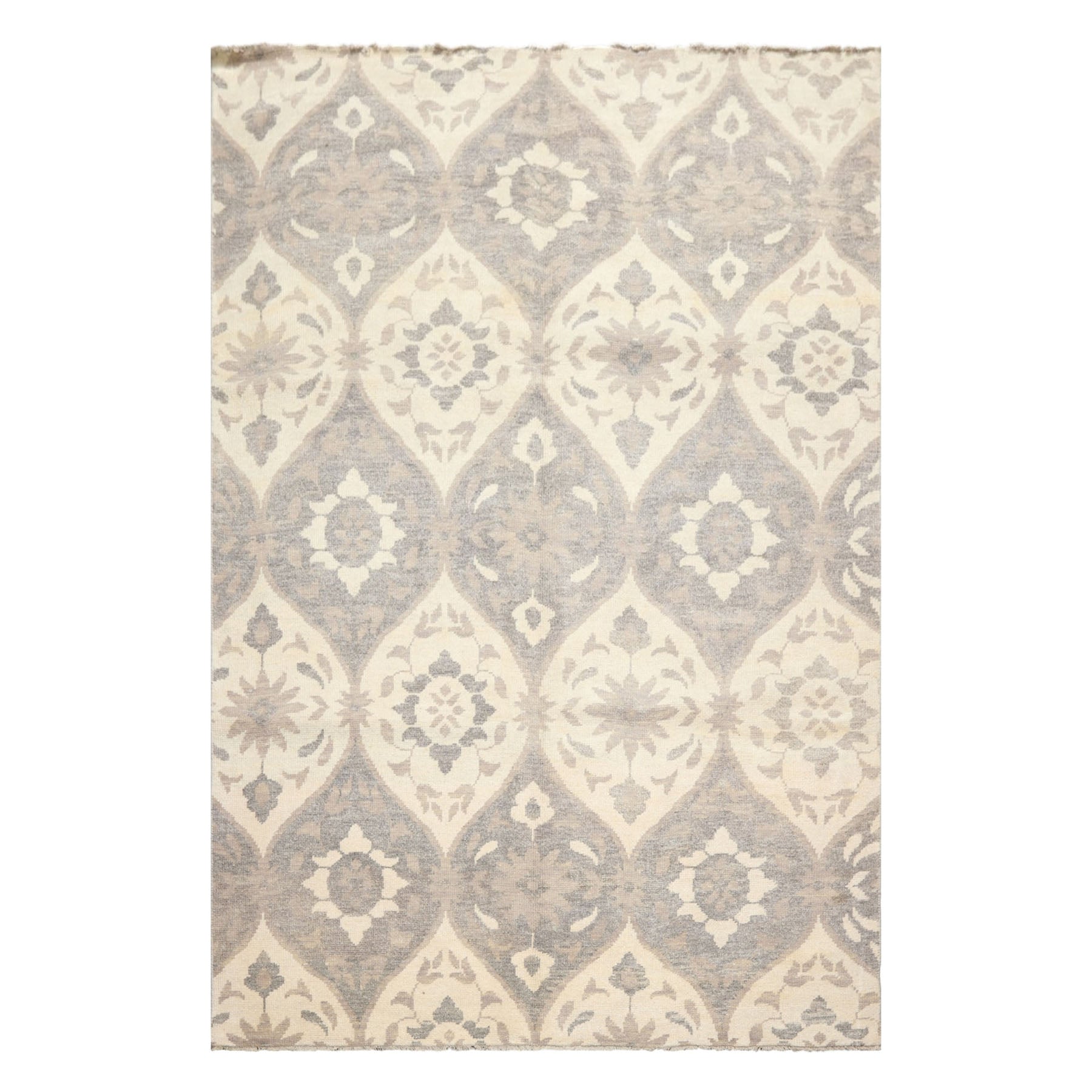6x9 Ivory, Gray, Taupe Color Hand Knotted Oushak Wool Transitional Oriental Rug