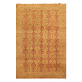 6x9 Caramel, Rose, Rust Color Hand Knotted Agra Wool Traditional Oriental Rug