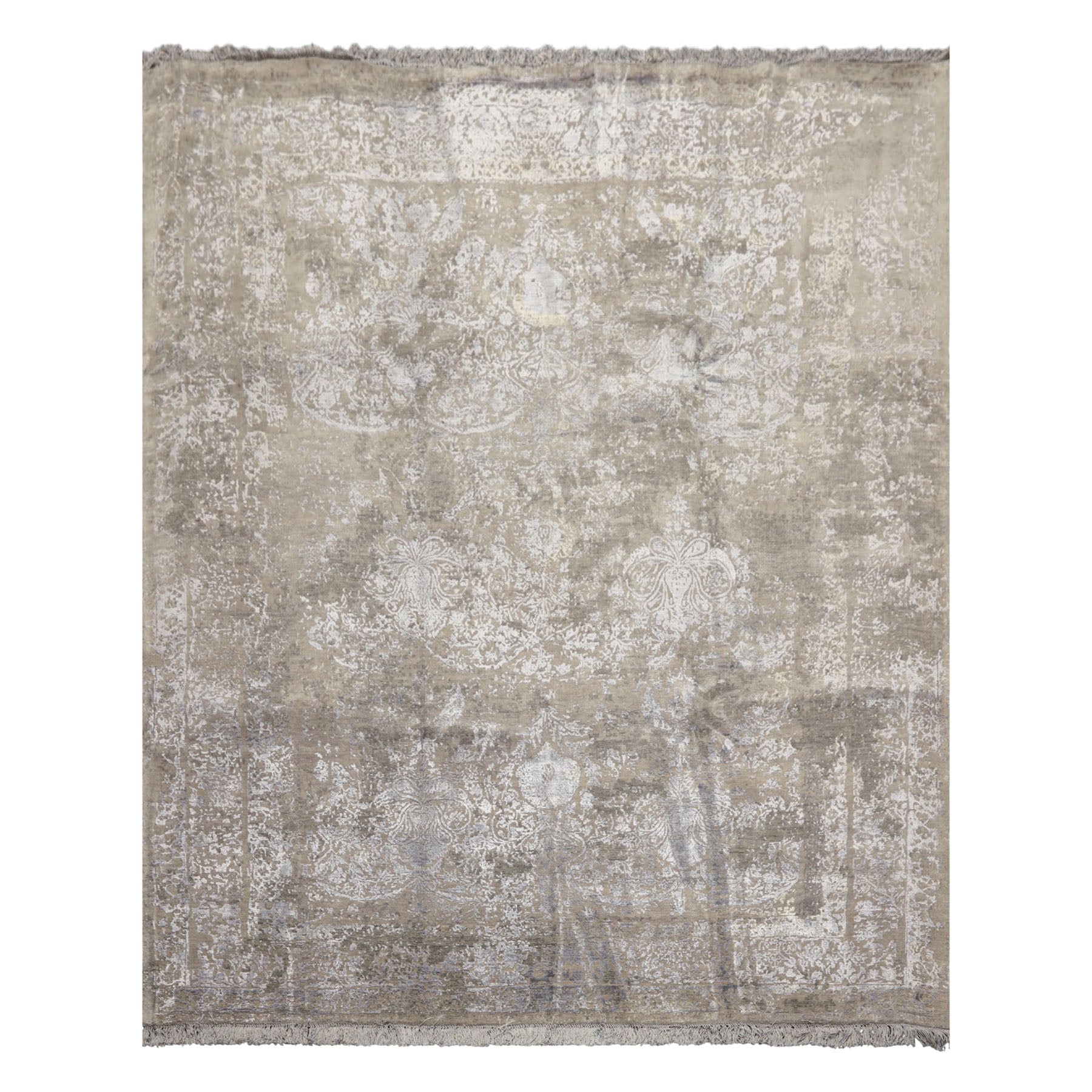 8x10 Moss, Gray, Blue Color Hand Knotted Tibetan Sherpa Wool & Bamboo Silk Modern & Contemporary Oriental Rug