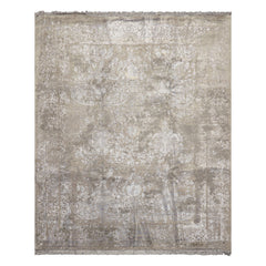 8x10 Moss, Gray, Blue Color Hand Knotted Tibetan Sherpa Wool & Bamboo Silk Modern & Contemporary Oriental Rug