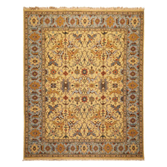 8x10 Gold, Blue, Tan Color Hand Knotted Soumak Wool Traditional Oriental Rug