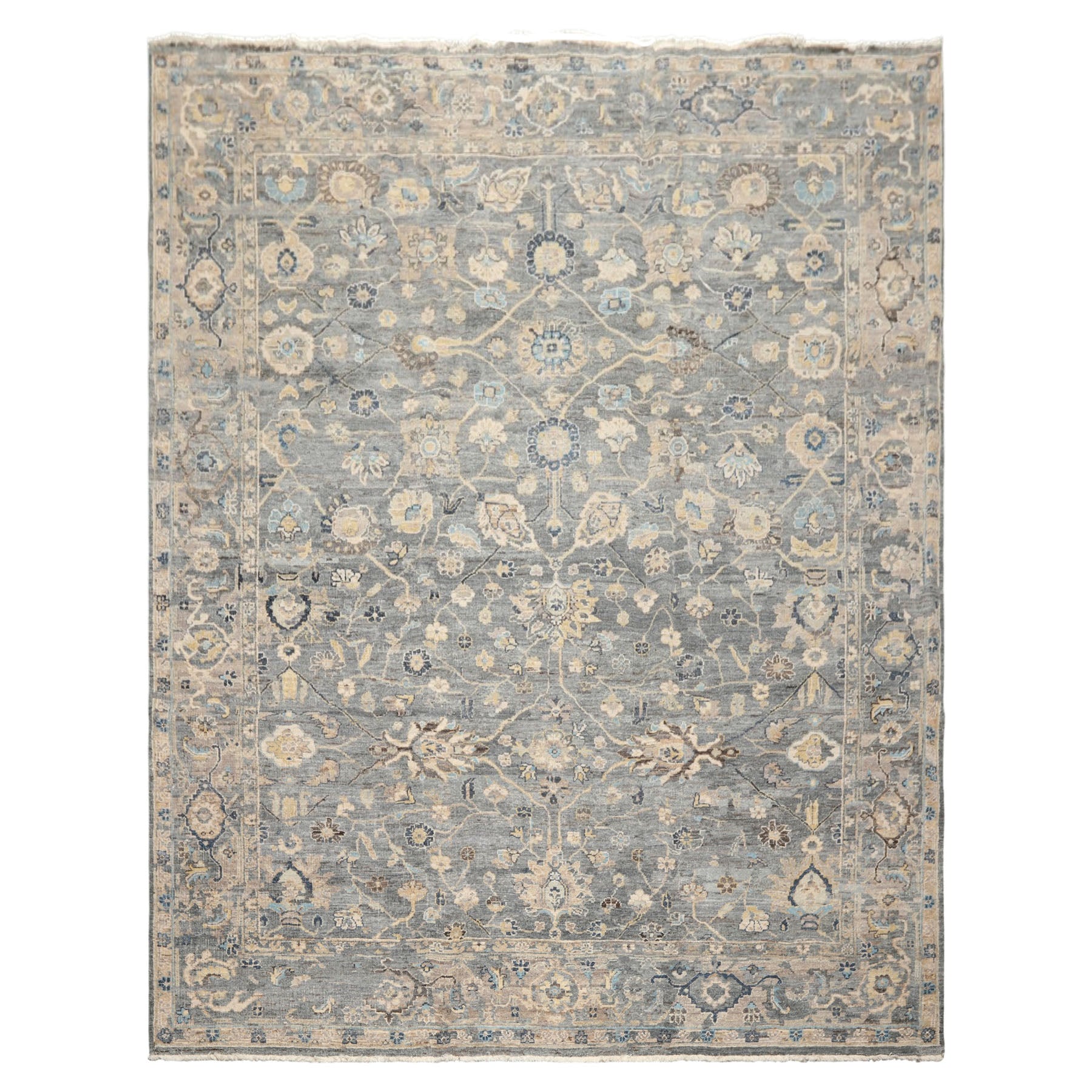 8x10 Slate, Blue, Gray Color Hand Knotted Oushak Wool Traditional Oriental Rug