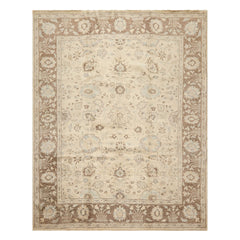8x10 Beige, Mocha, Aqua Color Hand Knotted Oushak Wool Traditional Oriental Rug
