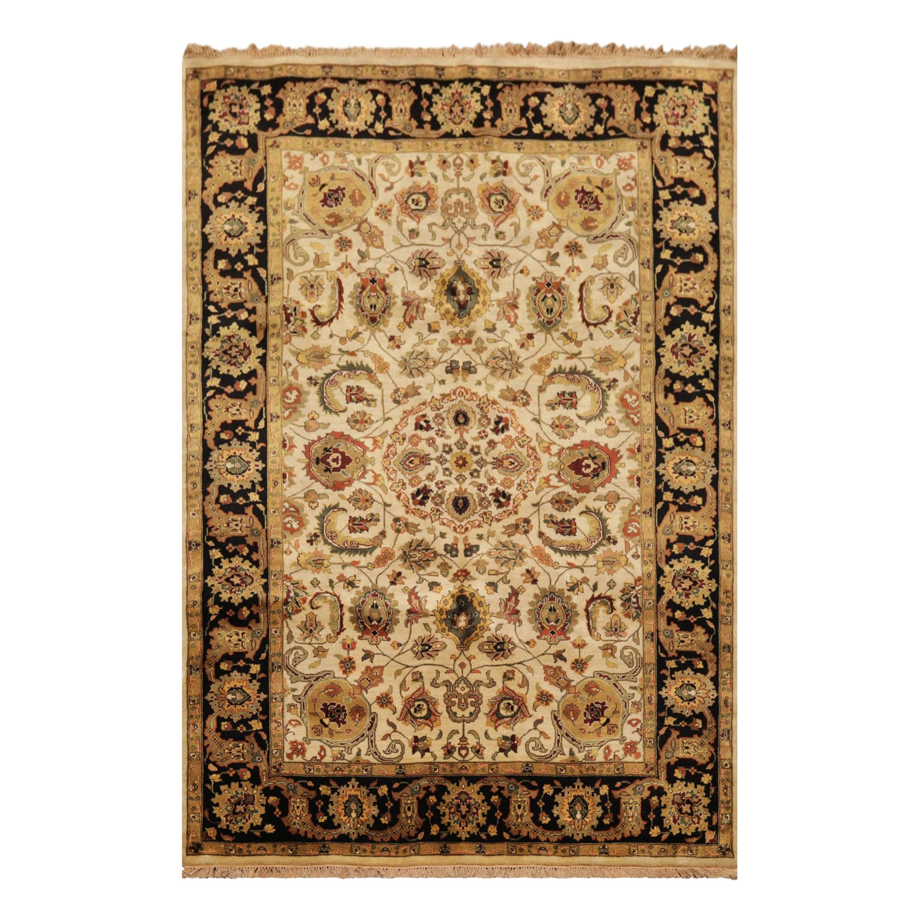 6x9 Beige, Black, Rust Color Hand Knotted Agra New Zealand Wool Traditional Oriental Rug