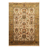 6x9 Ivory, Gold, Sage Color Hand Knotted Agra New Zealand Wool Traditional Oriental Rug