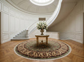 8 Round Sage, Beige, Maroon Color Hand Knotted Agra New Zealand Wool & Silk Traditional Oriental Rug