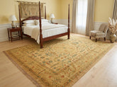 9x12 Gold, Aqua, Burnt Orange Color Hand Knotted Oushak Wool Traditional Oriental Rug