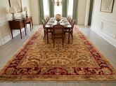 9x18 Beige, Tan, Burgundy Color Hand Knotted Agra Wool Traditional Oriental Rug