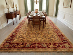 9x18 Beige, Tan, Burgundy Color Hand Knotted Agra Wool Traditional Oriental Rug