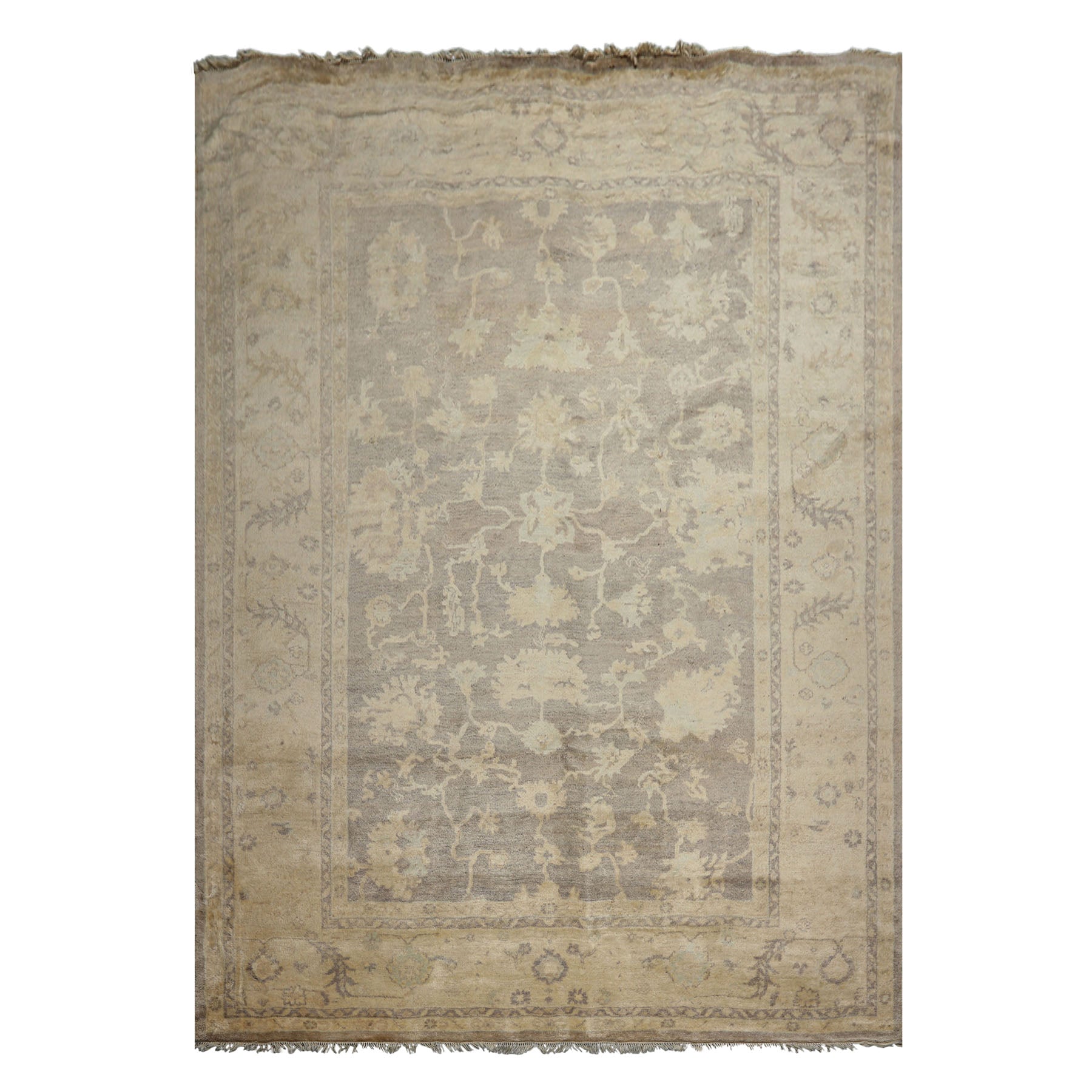 9x12 Gray, Ivory, taupe Color Hand Knotted Oushak New Zealand Wool Transitional Oriental Rug