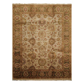 8x10 Beige, Green, Rose Color Hand Knotted Agra Wool Traditional Oriental Rug