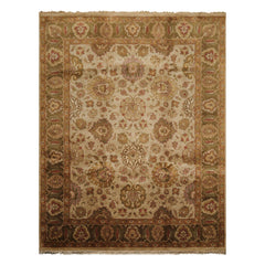 8x10 Beige, Green, Rose Color Hand Knotted Agra Wool Traditional Oriental Rug