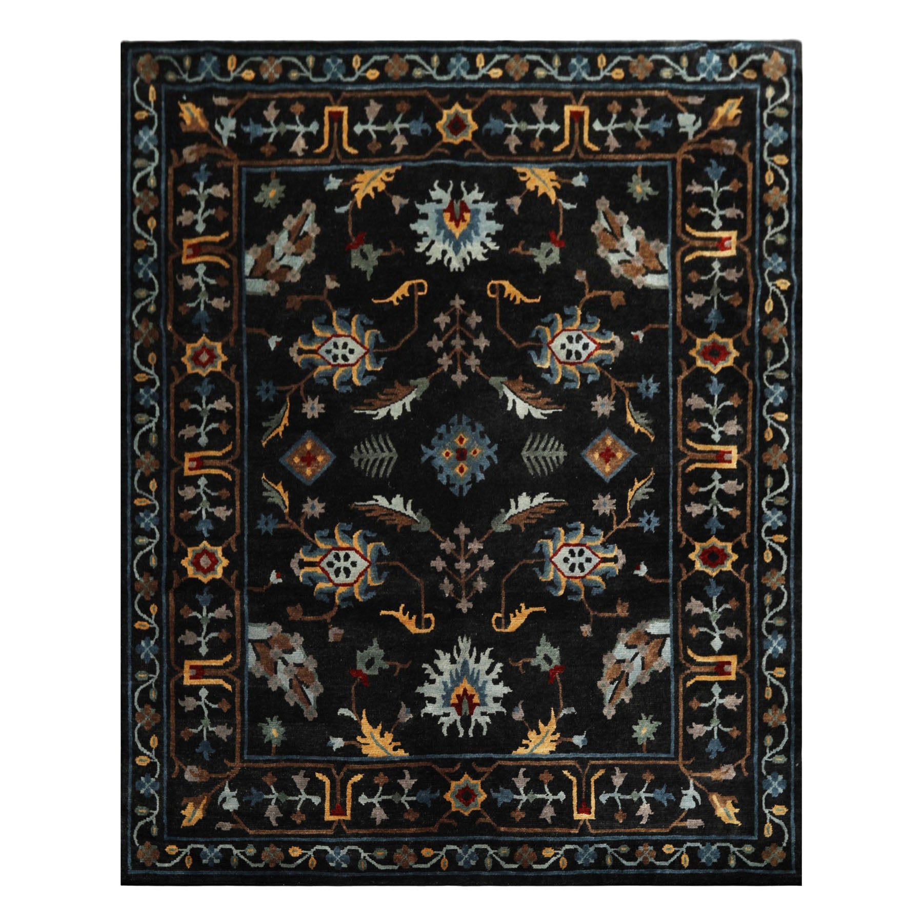 8x10 Charcoal, Blue, Aqua Color Hand Knotted Tibetan Wool Traditional Oriental Rug
