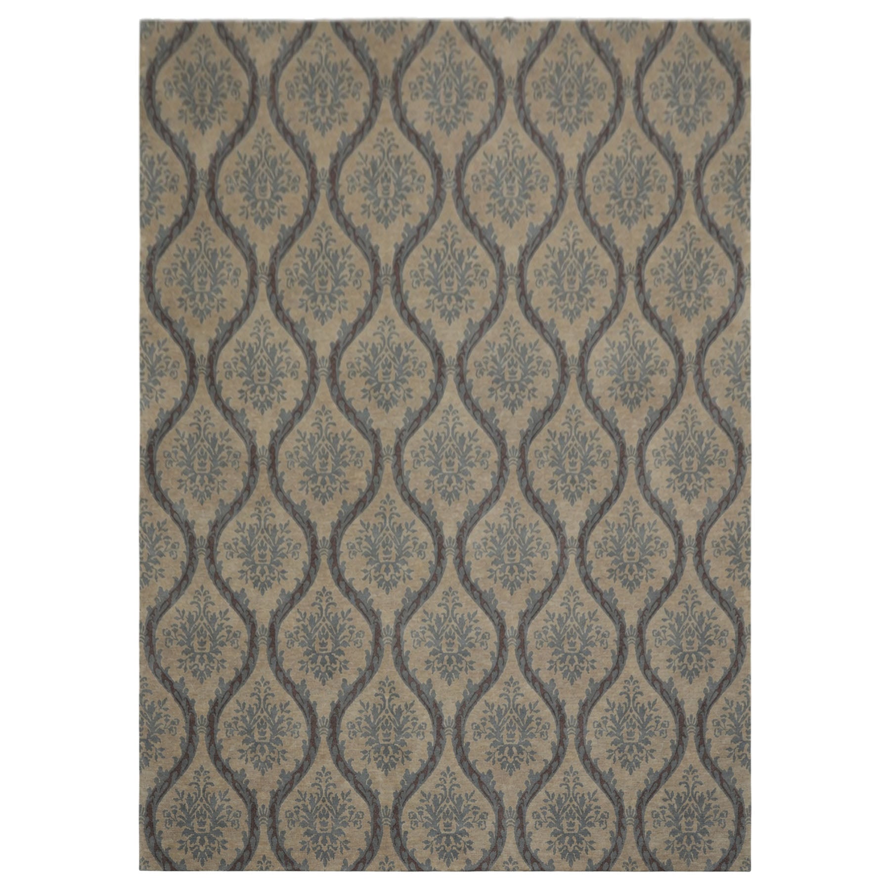 10x14 Silver, Gray, Blue Color Hand Knotted Tibetan Wool Transitional Oriental Rug