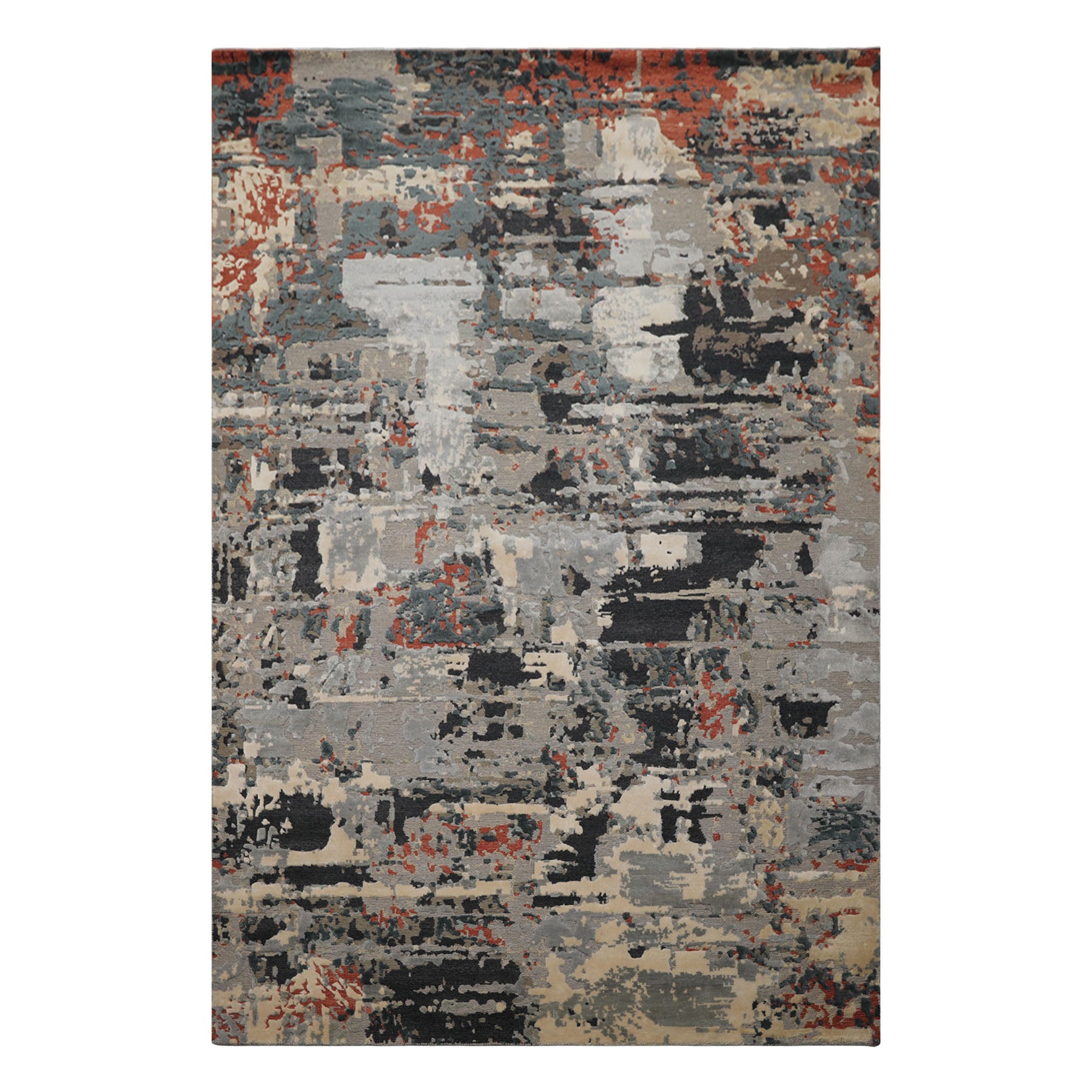 6x9 Gray, Charcoal, Rust Color Hand Knotted Sherpa Wool Modern Oriental Rug