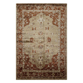 6x9 Tan, Burnt Orange, Beige Color Hand Knotted Oushak Bamboo Silk Traditional Oriental Rug