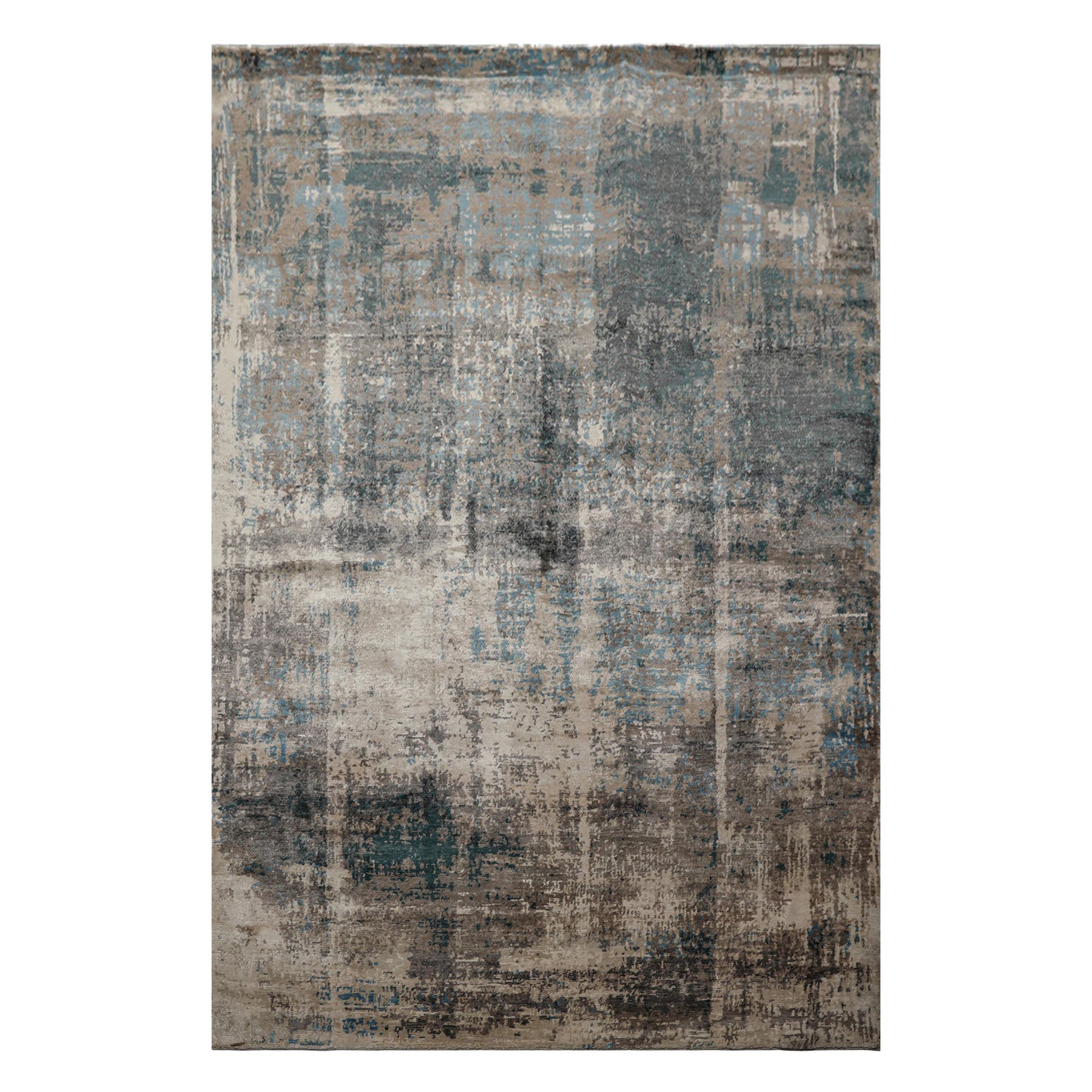 6x9 Beige, Taupe, Blue Color Hand Knotted Sherpa Bamboo Silk Modern Oriental Rug