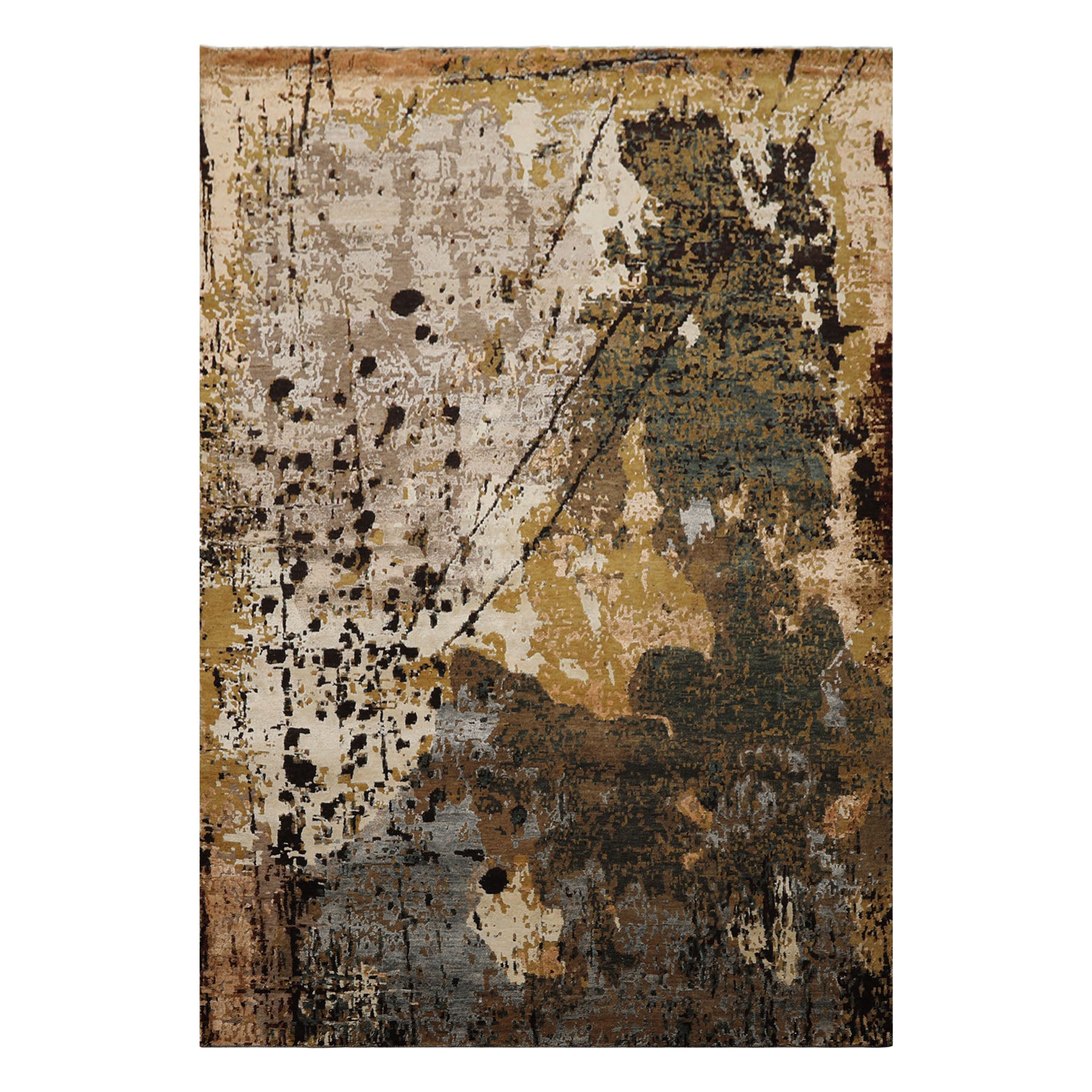 6x9 Brown, Gold, Blue Color Hand Knotted Sherpa Bamboo Silk & Wool Modern Oriental Rug
