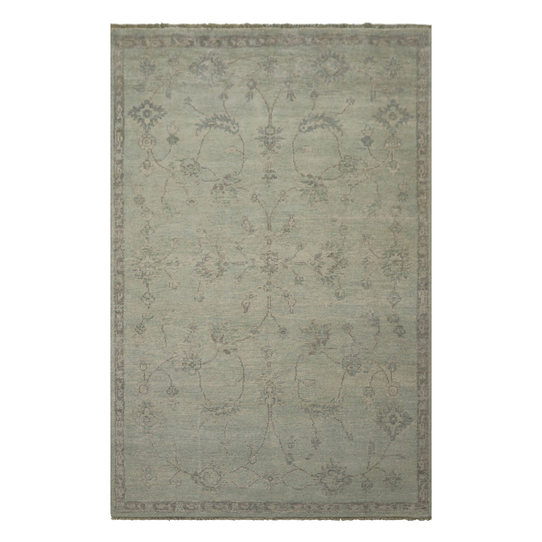 6x9 Seafoam, Taupe, Gray Color Hand Knotted Oushak Wool Transitional Oriental Rug