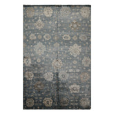 6x9 Aqua, Beige, Gray Color Hand Loomed Oushak 100% Bamboo Silk Transitional Oriental Rug