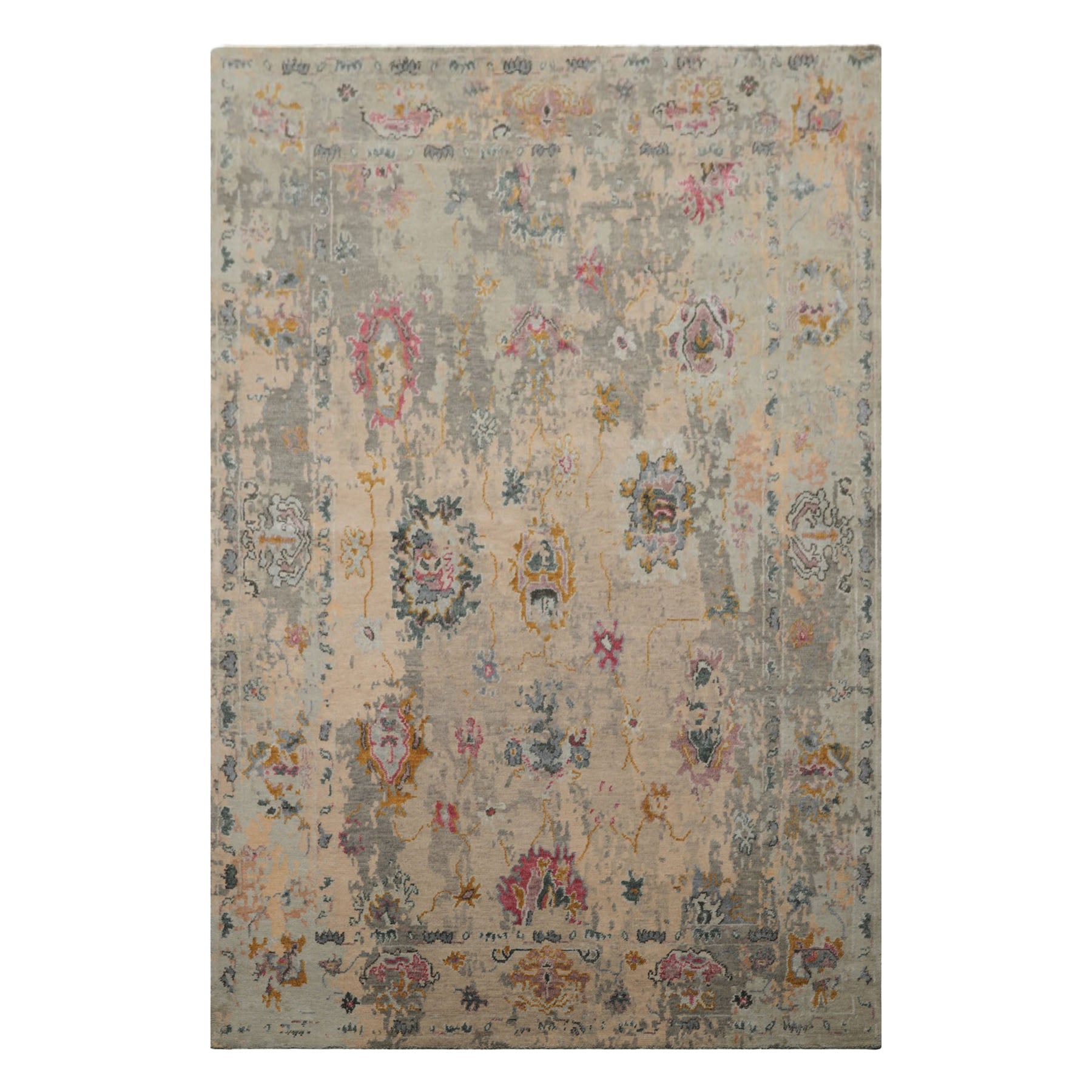 6x9 Taupe, Beige, Gray Color Hand Knotted Sherpa Wool & Bamboo Silk Oriental Rug