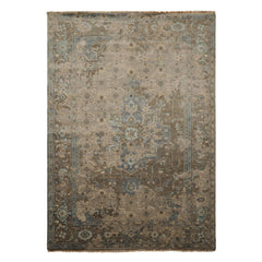 6x9 Brown, Beige, Teal Color Hand Knotted Oushak Wool Traditional Oriental Rug