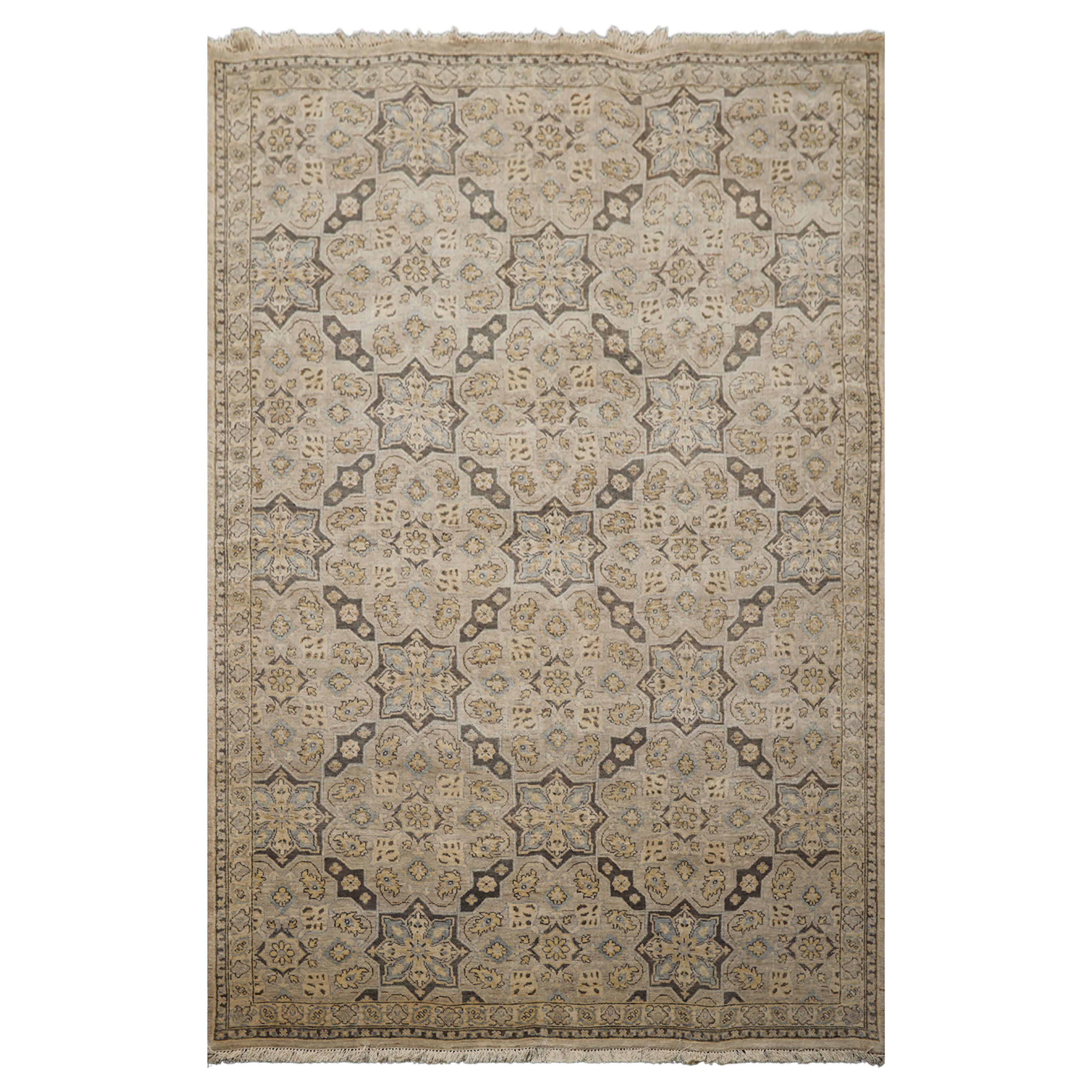 6x9 Beige, Taupe, Gray Color Hand Woven Fine Oushak Wool Traditional Oriental Rug