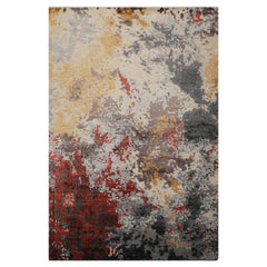6x9 Ivory, Graphite, Rust Color Hand Knotted Sherpa Wool & Bamboo Silk Modern Oriental Rug