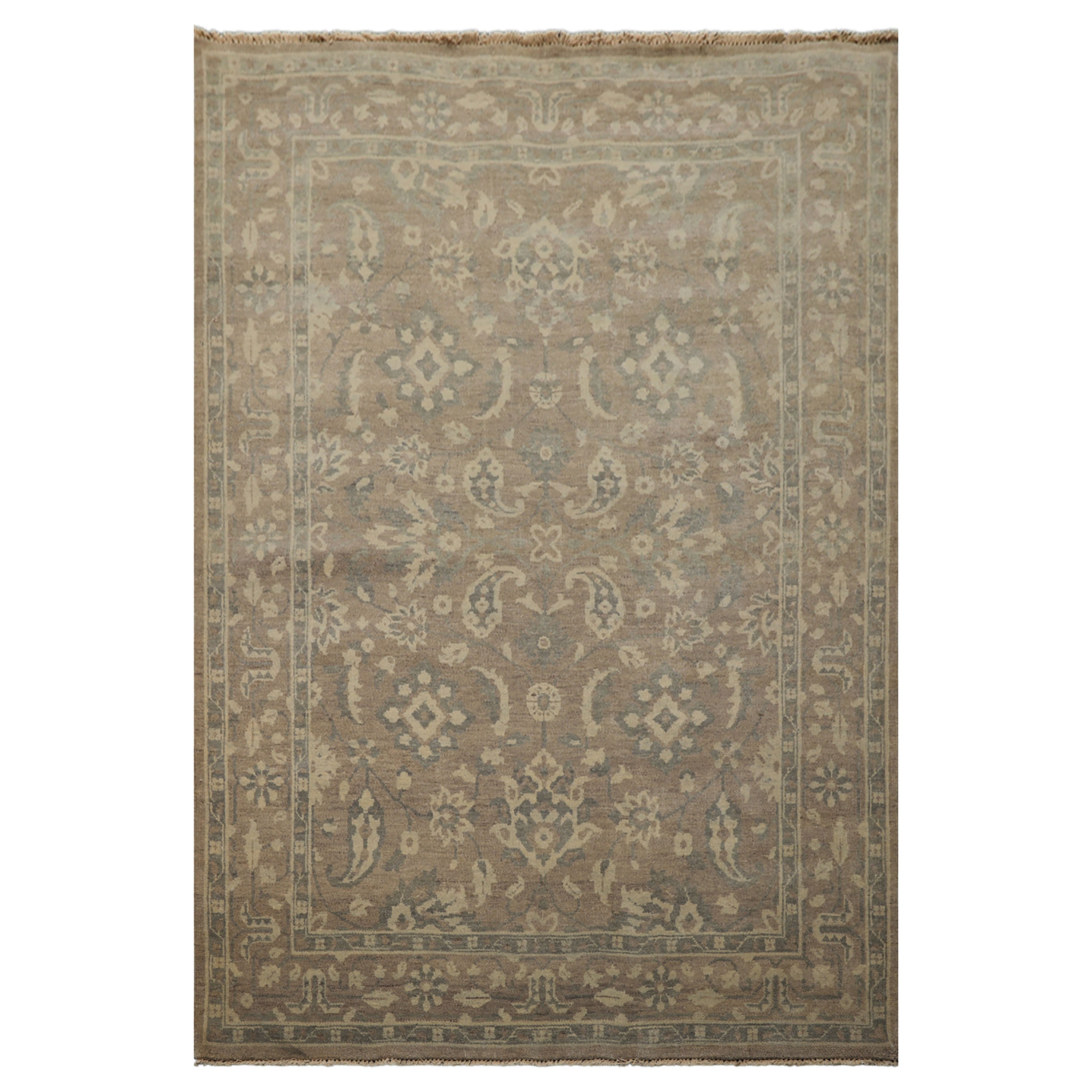6x9 Taupe, Slate, Beige Color Hand Knotted Oushak Wool Traditional Oriental Rug