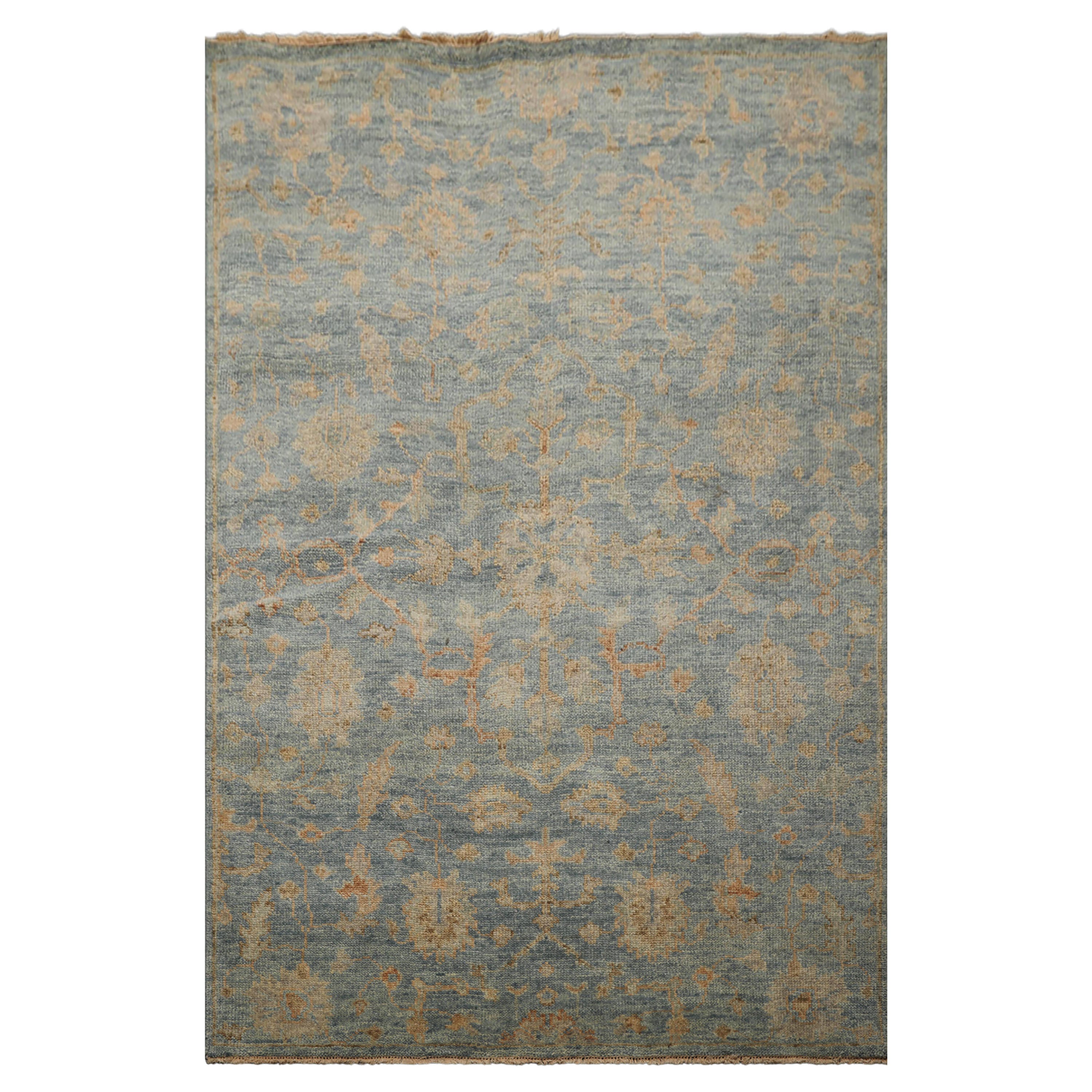 6x9 Aqua, Beige, Tan Color Hand Knotted Oushak Wool Traditional Oriental Rug