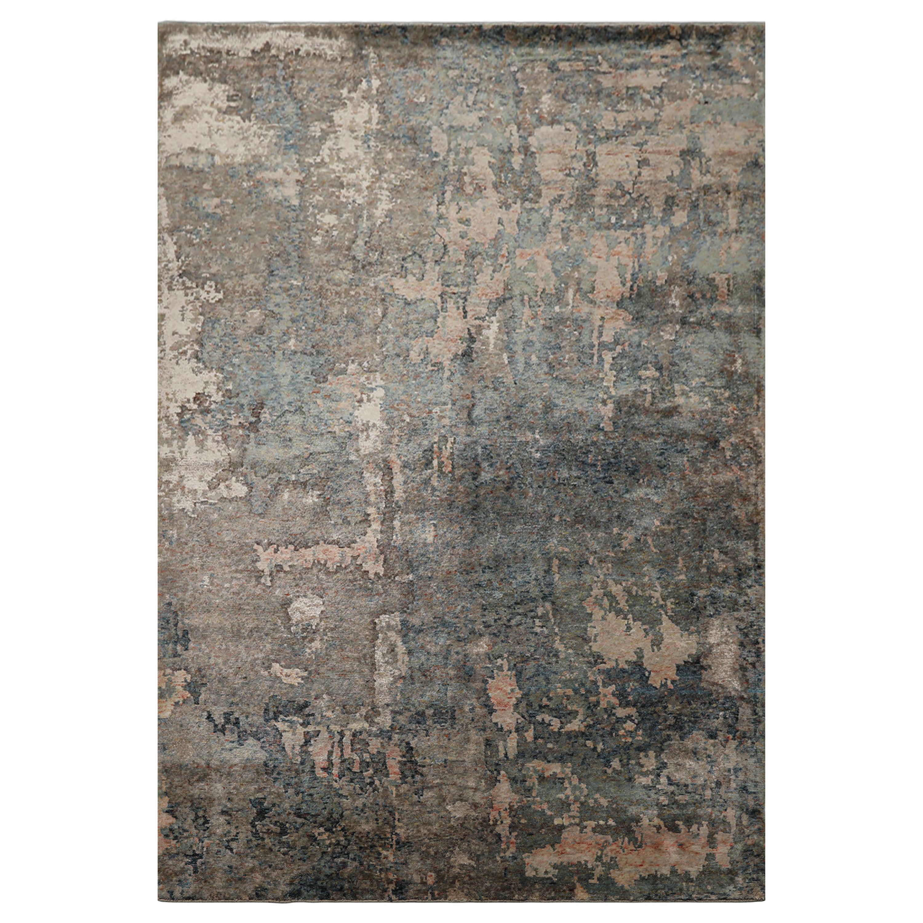 6x9 Beige, Teal, Rose Color Hand Knotted Sherpa Wool & Bamboo Silk Modern Oriental Rug