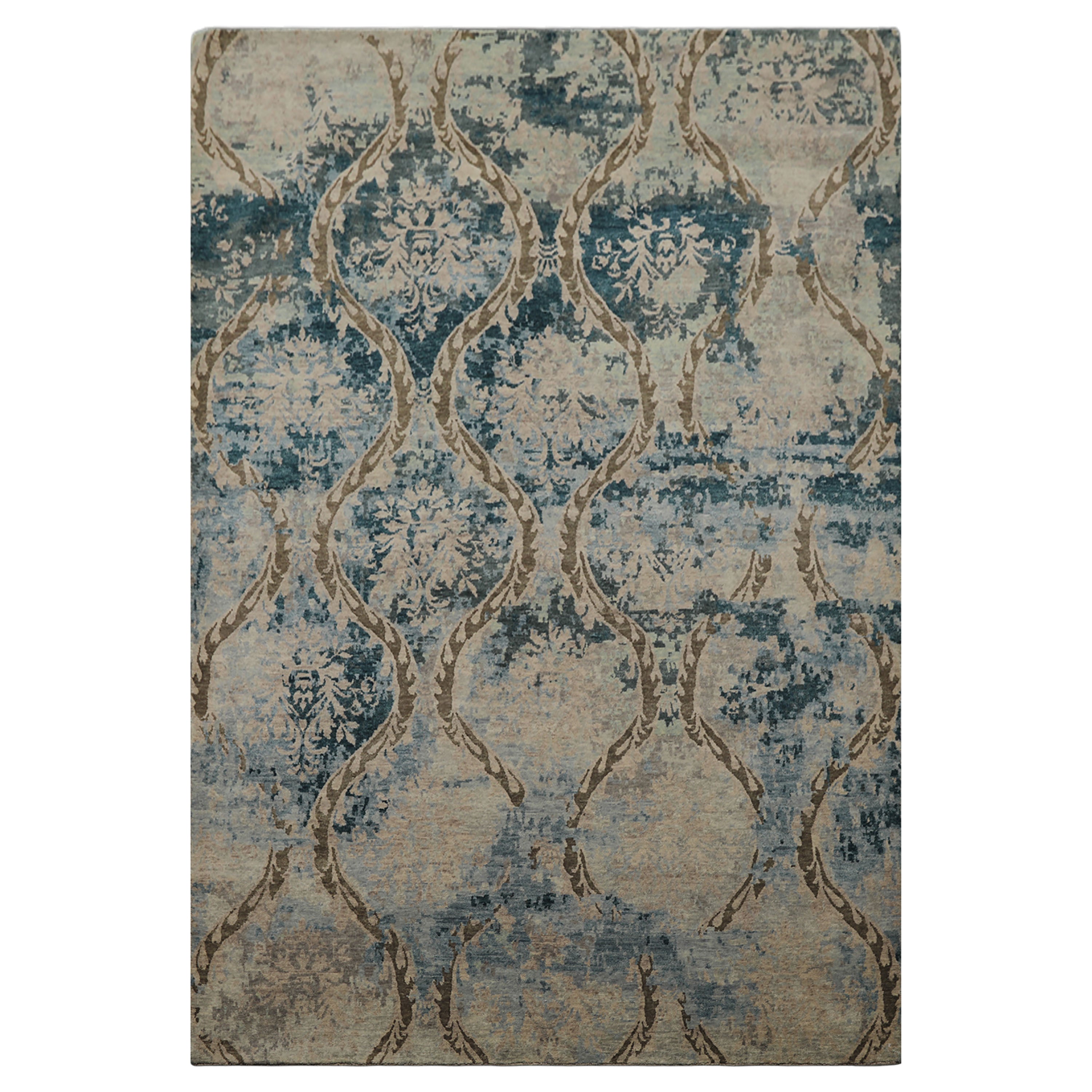 6x9 Gray, Brown, Navy Color Hand Knotted Tibetan Wool Modern Oriental Rug