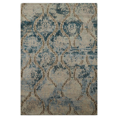 6x9 Gray, Brown, Navy Color Hand Knotted Tibetan Wool Modern Oriental Rug
