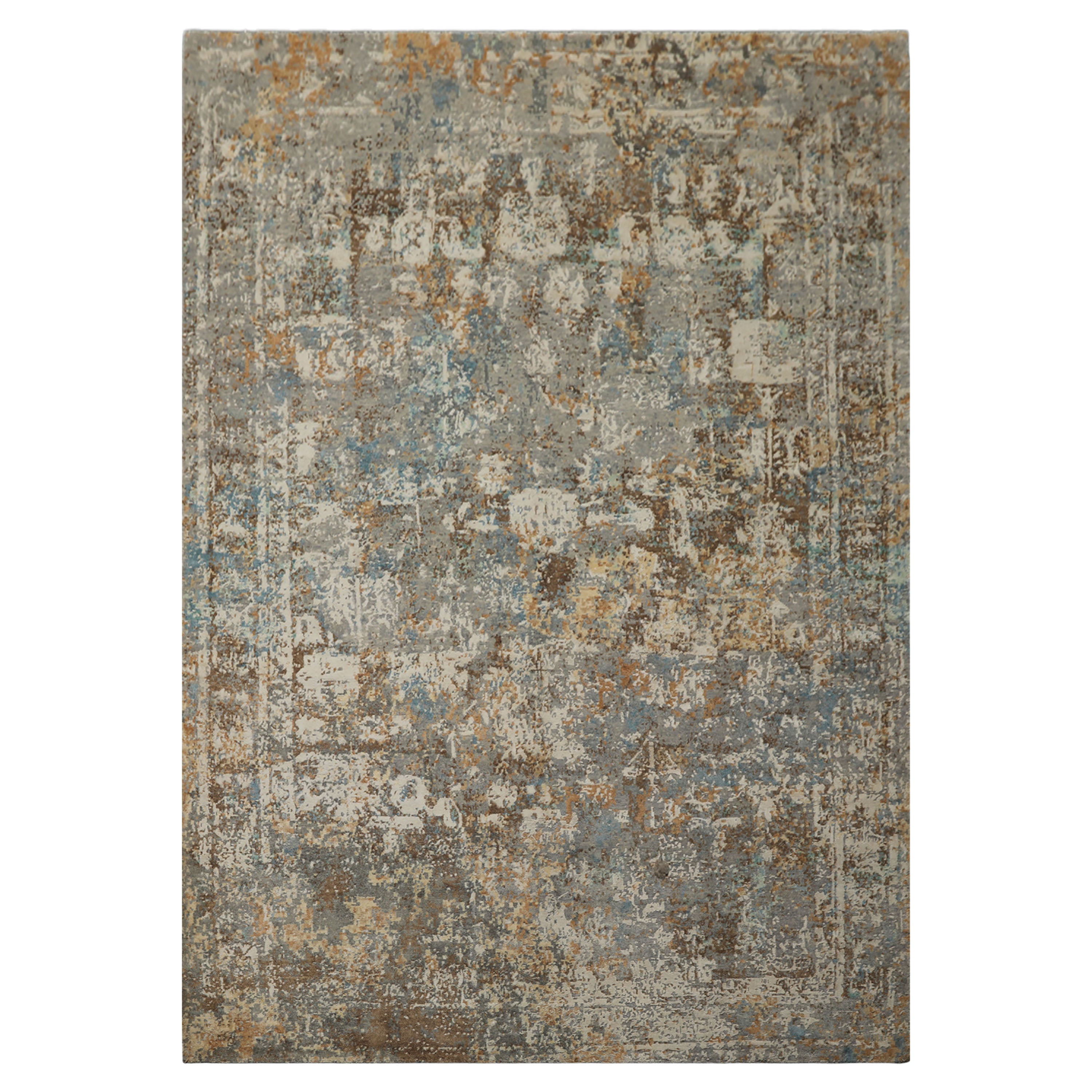6x9 Gray, Ivory, Aqua Color Hand Knotted Sherpa Wool & Bamboo Silk Modern Oriental Rug